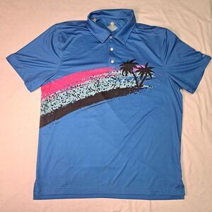 Chubbies Blue Tropical Palm Polo Shirt Men's L Beach Pool Vacation Cruise Summer